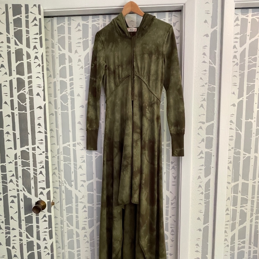SCRAPBOOK ORIGINALS Snap Front Hi Lo Hooded Green Tie Dye Cardigan size Small